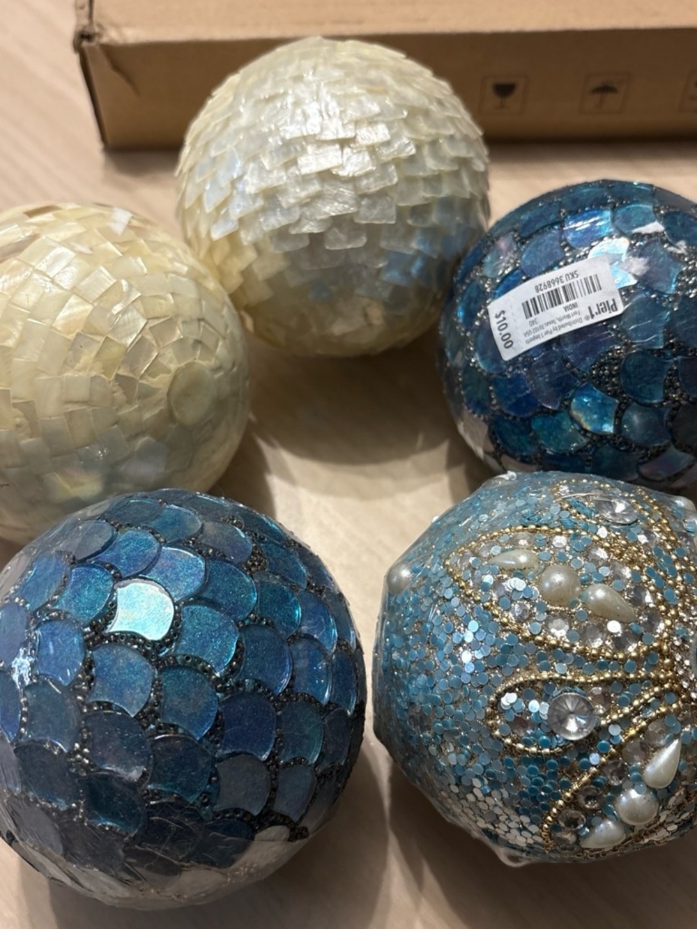 Pier 1 Decorative Mosaic Accent Spheres in Blue and Cream